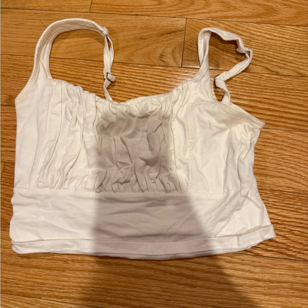 Frederick's of Hollywood White Ruched Tank Crop Top